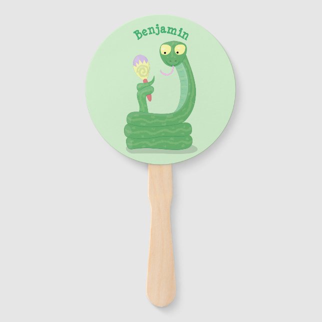 Hübsche grüne Schlange mit Maraca-Cartoon Fächer (Vorderseite)