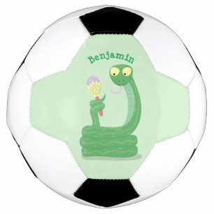 Hübsche grüne Schlange mit Maraca-Cartoon Fußball