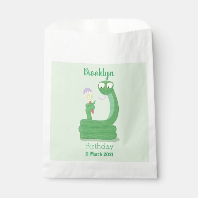 Hübsche grüne Schlange mit Maraca-Cartoon Geschenktütchen (Vorderseite)
