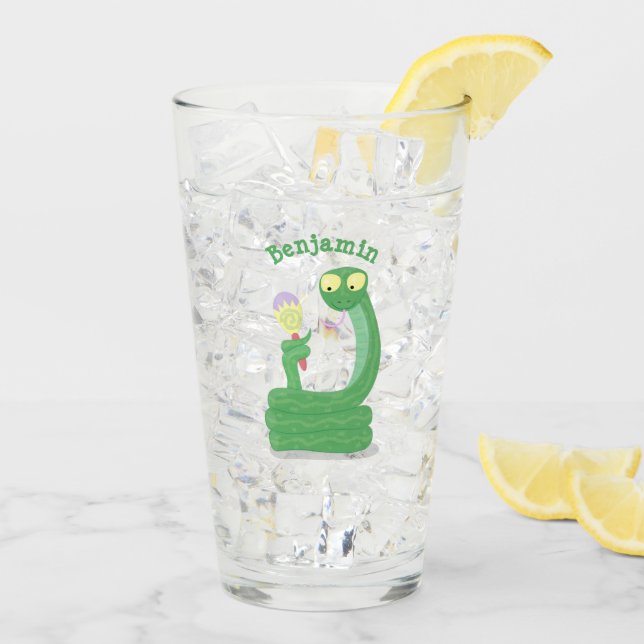 Hübsche grüne Schlange mit Maraca-Cartoon Glas (Rückseite Ice)