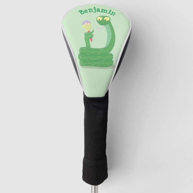 Hübsche grüne Schlange mit Maraca-Cartoon Golf Headcover (Vorderseite)