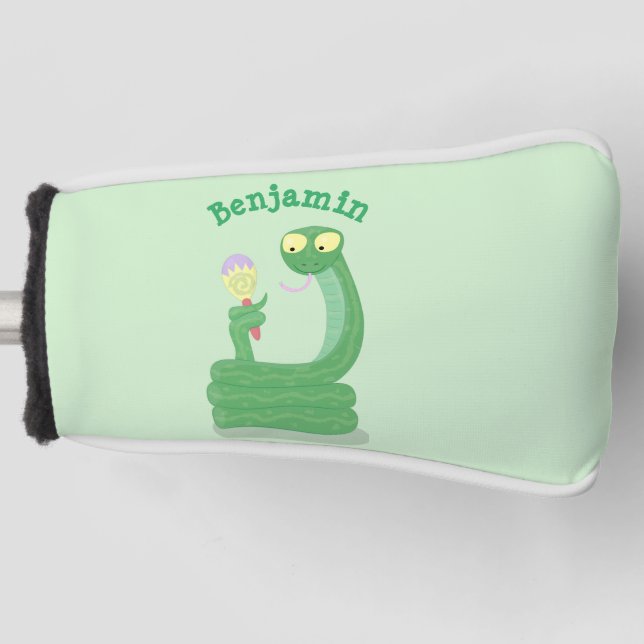 Hübsche grüne Schlange mit Maraca-Cartoon Golf Headcover (Vorderseite)