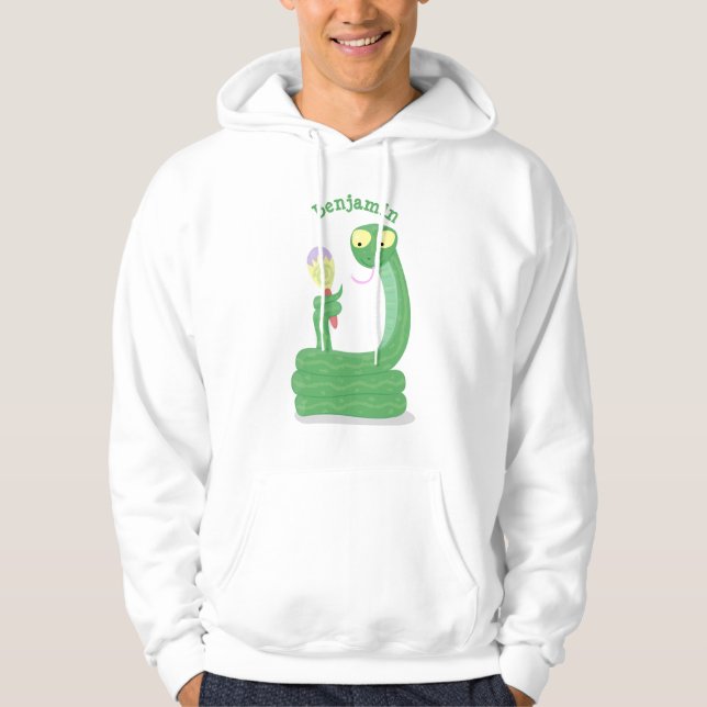 Hübsche grüne Schlange mit Maraca-Cartoon Hoodie (Vorderseite)