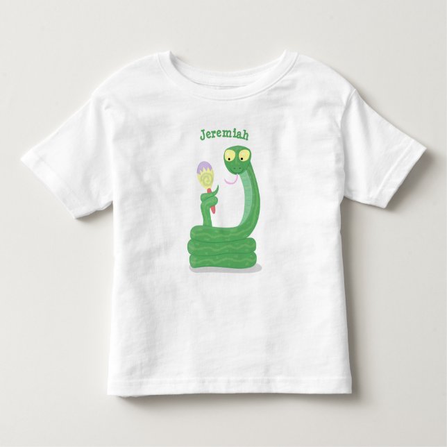 Hübsche grüne Schlange mit Maraca-Cartoon Kleinkind T-shirt (Vorderseite)