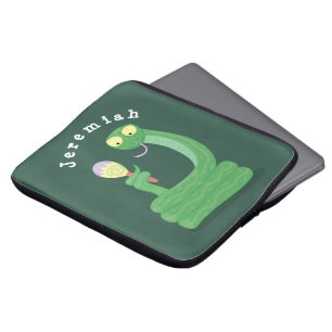 Hübsche grüne Schlange mit Maraca-Cartoon Laptopschutzhülle