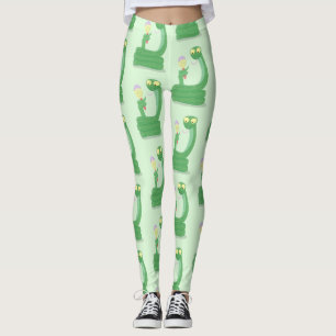 Hübsche grüne Schlange mit Maraca-Cartoon Leggings