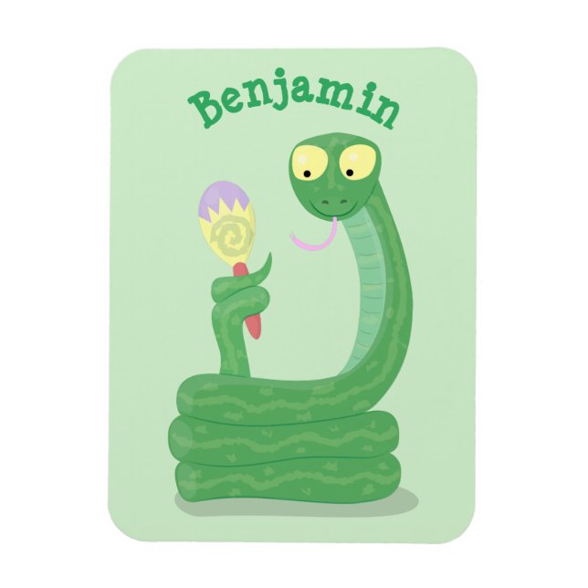 Hübsche grüne Schlange mit Maraca-Cartoon Magnet (Vertikal)