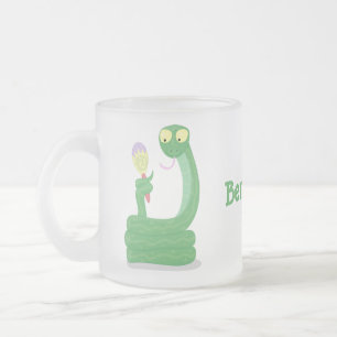 Hübsche grüne Schlange mit Maraca-Cartoon Mattglastasse