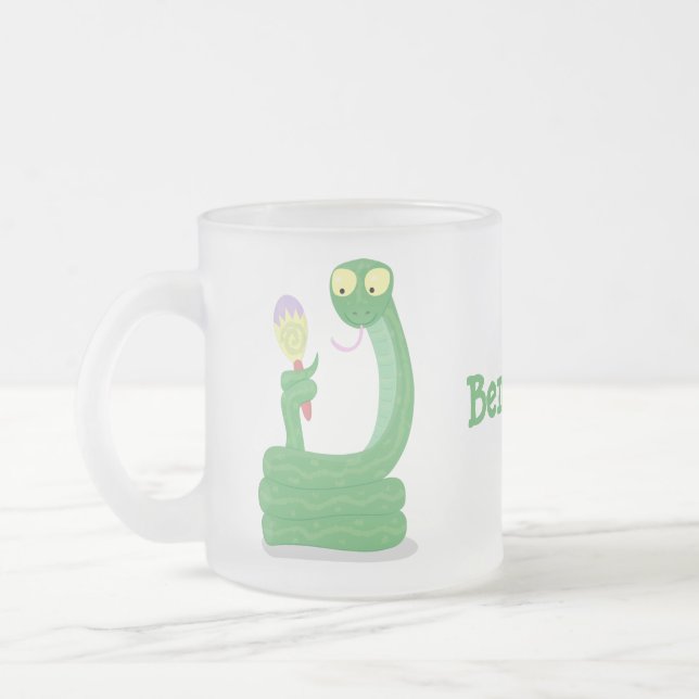Hübsche grüne Schlange mit Maraca-Cartoon Mattglastasse (Links)