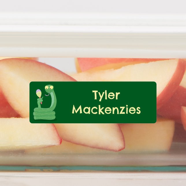 Hübsche grüne Schlange mit Maraca-Cartoon personal Etiketten (Befestigt)