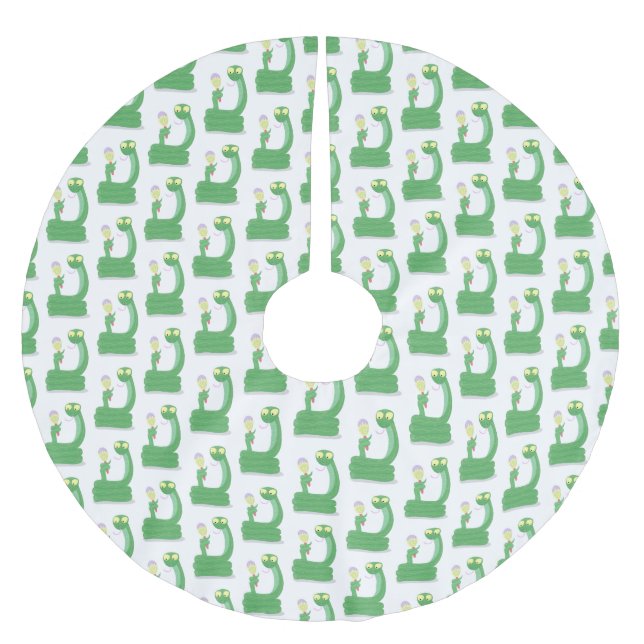 Hübsche grüne Schlange mit Maraca-Cartoon Polyester Weihnachtsbaumdecke (Vorderseite)