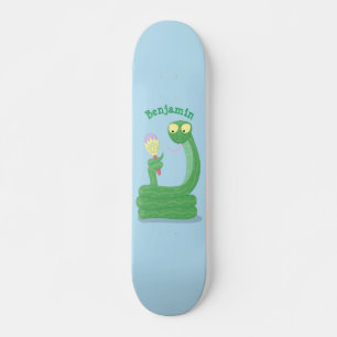Hübsche grüne Schlange mit Maraca-Cartoon Skateboard