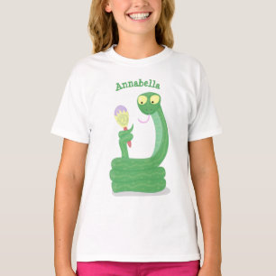 Hübsche grüne Schlange mit Maraca-Cartoon T-Shirt