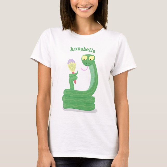 Hübsche grüne Schlange mit Maraca-Cartoon T-Shirt (Vorderseite)
