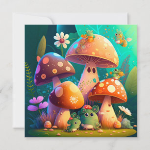 Hübsche grüne süße Babypilze Einladung