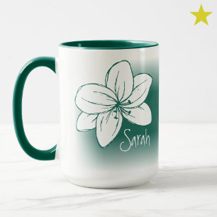 Hübsche Grüne Weiße Blumen Zeichnung Benutzerdefin Tasse