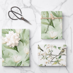 Hübsche grüne weiße Tulpen Brautparty Geschenkpapier Set