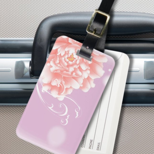 hübsche, gürtelige, wasserfarbene Rosa-Rosa-Pfirsi Gepäckanhänger (pretty girly spring watercolor floral pink peony luggage tag)