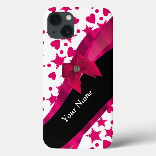 Hübsche gürtelrote und weiße gemusterte Monogramm Case-Mate iPhone Hülle (Rückseite)