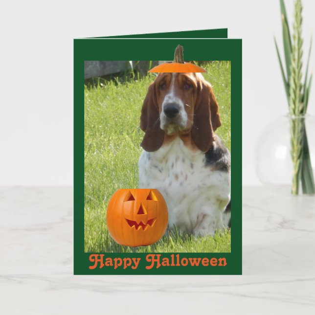 Hübsche Halloween Card mit Niedlichem Basset Hound Karte (Vorderseite)