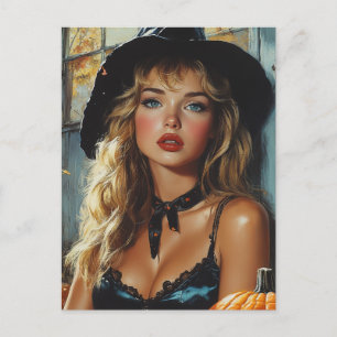 Hübsche Halloween-Hexe Postkarte