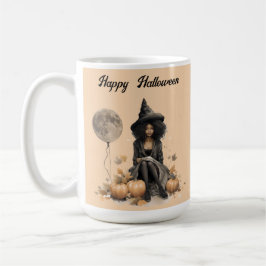 Hübsche Halloween-Hexe und Vollmond-Ballon Kaffeetasse