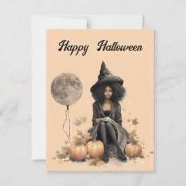 Hübsche Halloween-Hexe und Vollmond-Ballon Postkarte