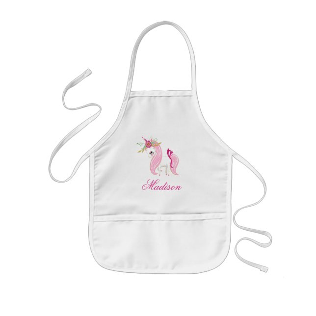 Hübsche Hand Drawn Pink Unicorn Kid's Schürze HP (Vorne)