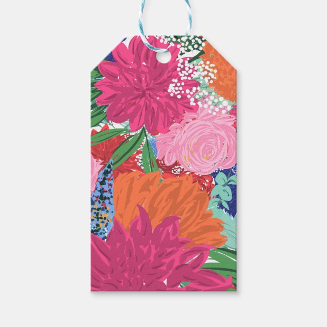 Hübsche handgestrichene farbige Blume Geschenkanhänger (Vorderseite)