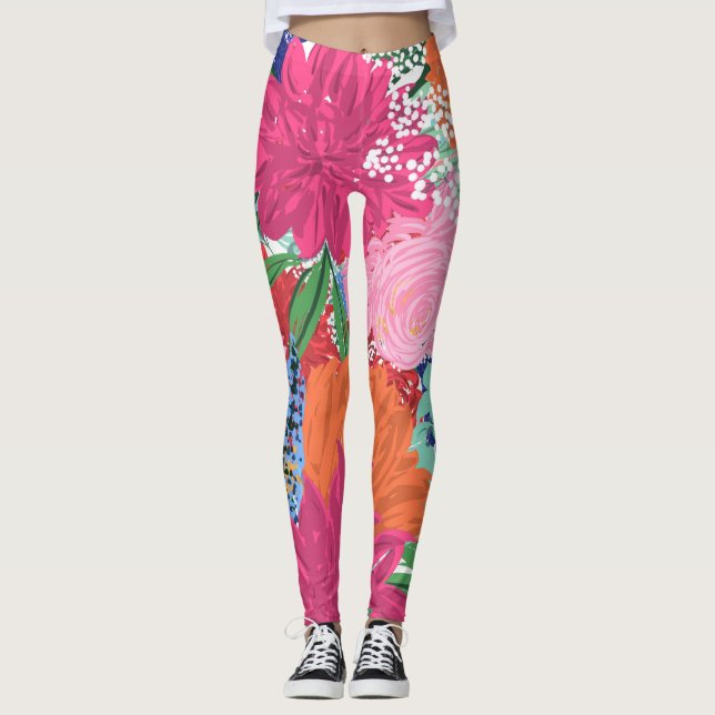 Hübsche handgestrichene farbige Blume Leggings (Vorderseite)