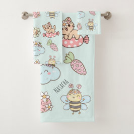 Hübsche, handgezeichnete Monogramm-Kunst in Rosa u Badhandtuch Set