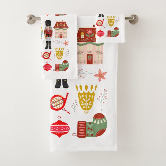 Hübsche, handgezeichnete Volkskunst und Nussknackm Badhandtuch Set (Insitu)