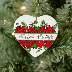 Hübsche handgezogene Poinsettias Personalisiert Keramik Ornament