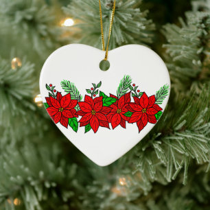 Hübsche handgezogene Poinsettias Personalisiert Keramik Ornament