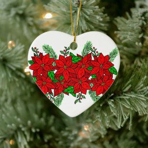 Hübsche handgezogene Poinsettias Personalisiert Keramik Ornament