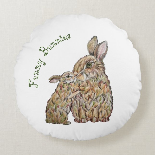 Hübsche Hasen. Zeichnend Stift Rundes Kissen (Vorderseite)