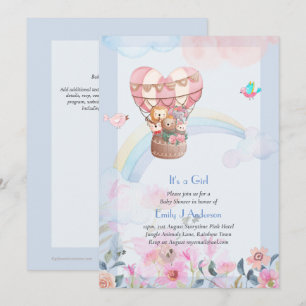 Hübsche heiße Luftballon-Tiere Mädchen Baby Shower Einladung