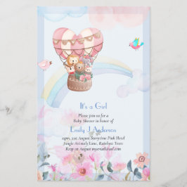 Hübsche Heißluftballon Tiere Baby Girl Dusche Flyer