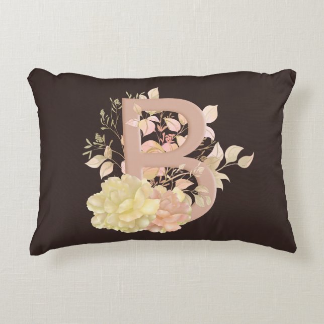 Hübsche hellbeige farbige Rose Buchstabe B Dekokissen (Vorderseite)