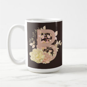 Hübsche hellbeige farbige Rose Buchstabe B Kaffeetasse