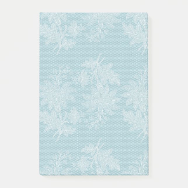 Hübsche hellblaue weiße Blumen-Faux-Spitze   Post-it Klebezettel (Vorderseite)