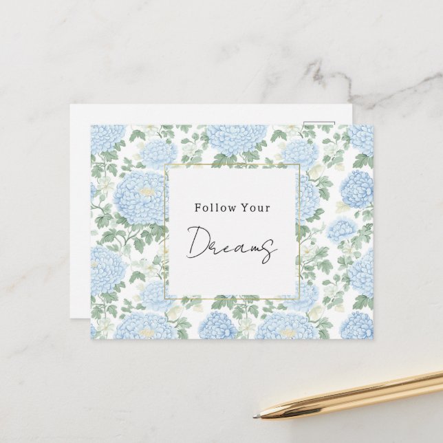 Hübsche Hellblaue Weiße Blumen Träume Postkarte (Vorderseite/Rückseite Beispiel)