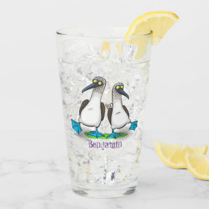 Hübsche, hellblaufüßige Boobies tanzen Cartoon Glas