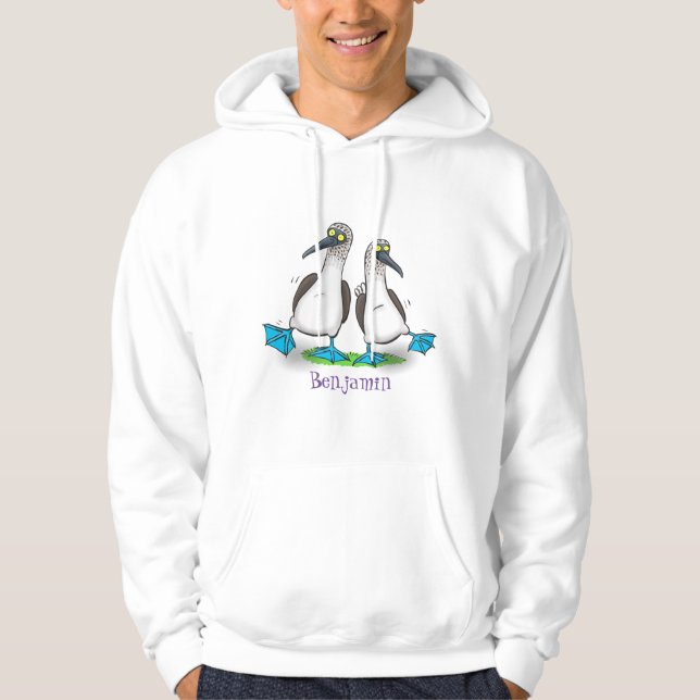 Hübsche, hellblaufüßige Boobies tanzen Cartoon Hoodie (Vorderseite)