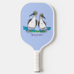 Hübsche, hellblaufüßige Boobies tanzen Cartoon Pickleball Schläger
