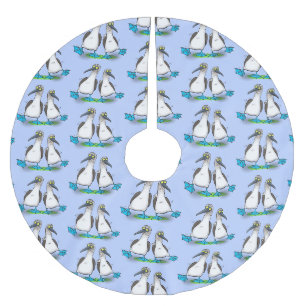 Hübsche, hellblaufüßige Boobies tanzen Cartoon Polyester Weihnachtsbaumdecke
