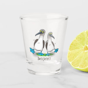 Hübsche, hellblaufüßige Boobies tanzen Cartoon Schnapsglas