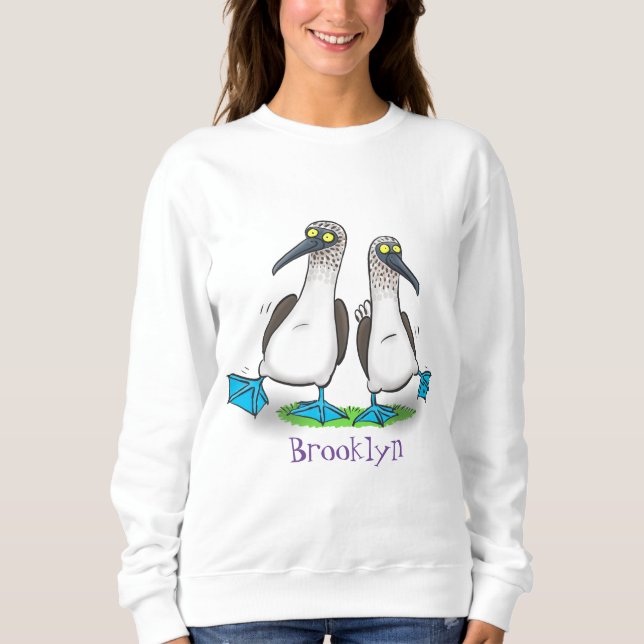 Hübsche, hellblaufüßige Boobies tanzen Cartoon Sweatshirt (Vorderseite)