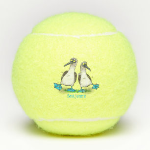 Hübsche, hellblaufüßige Boobies tanzen Cartoon Tennisbälle