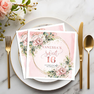 Hübsche hellrosa florale Sweet Sixteen Servietten